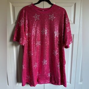 Pink sequined T-shirt dress